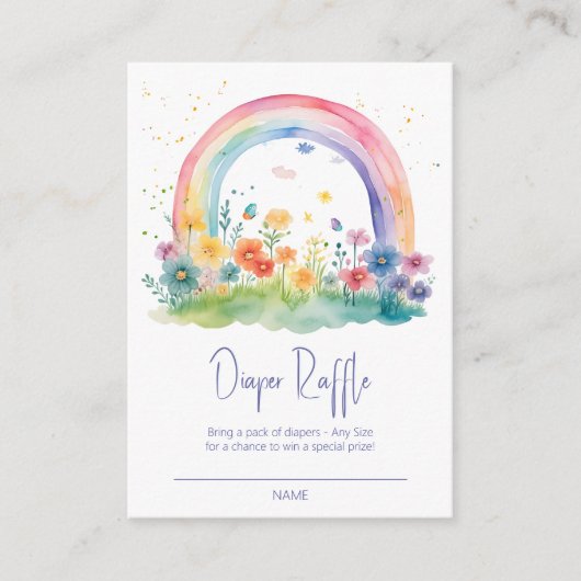 Boho Wildflower Regenboog Baby shower Luier Raffle Informatiekaartje (Voorkant)