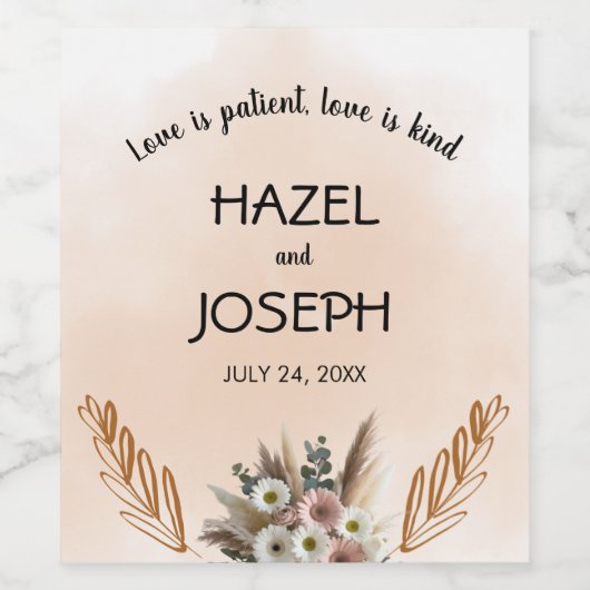 Boho Wildflower Romance Wedding Wine Label Wijn Etiket (Enkel label)