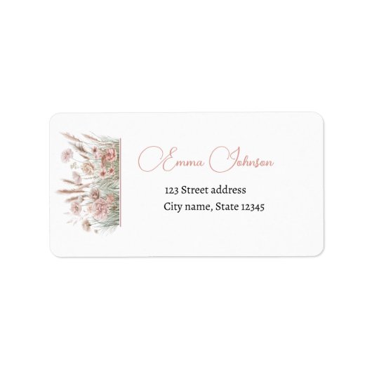 Boho Wildflower Roze Bloem Retouradreslabel Etiket (Voorkant)