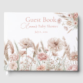 Boho Wildflower Roze Bloemen Baby Shower Gastboek Gastenboek