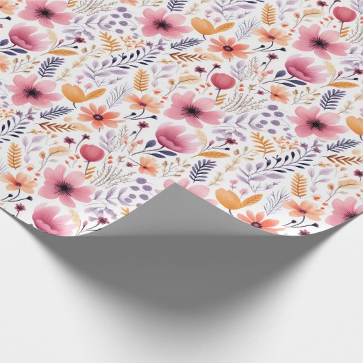 Boho Wildflower Roze Oranje Bruids Baby Shower Cadeaupapier (Hoek)