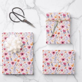 Boho Wildflower Roze Sinaasappel Verjaardag Baby B Inpakpapier Vel