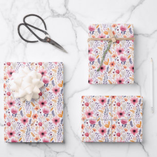Boho Wildflower Roze Sinaasappel Verjaardag Baby B Inpakpapier Vel