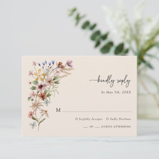 Boho Wildflower RSVP Kaartje (Staand voorkant)