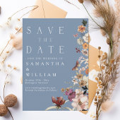 Boho Wildflower Rustic Periwinkle Save The Date Kaart