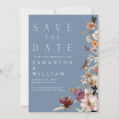 Boho Wildflower Rustic Periwinkle Save The Date Kaart (Voorkant)