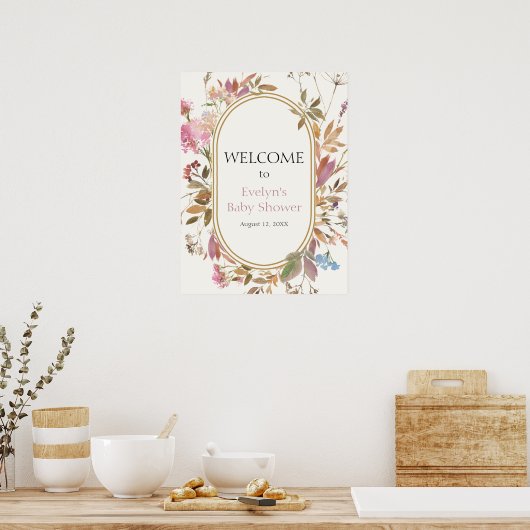 Boho Wildflower Rustic Wreath welkomstPoster Poster (Keuken)