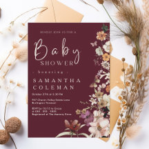 Boho Wildflower rustiek Bourgondisch Baby shower