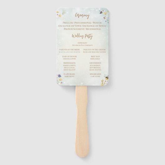 Boho Wildflower Rustiek Groen Huwelijksprogramma Handwaaier (Achterkant)