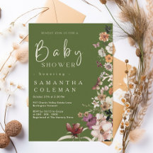 Boho Wildflower Rustiek Mos Groen Baby shower