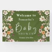 Boho Wildflower Rustiek Mos Groen Baby shower Spandoek (Horizontaal)