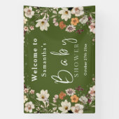 Boho Wildflower Rustiek Mos Groen Baby shower Spandoek (Verticaal)