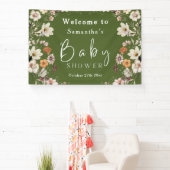 Boho Wildflower Rustiek Mos Groen Baby shower Spandoek (Insitu)