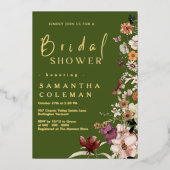 Boho Wildflower Rustiek Mos Groen Vrijgezellenfees Folie Uitnodiging (Voorkant)