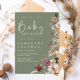 Boho Wildflower rustiek Salie Groen Baby shower Kaart
