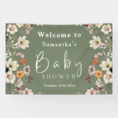 Boho Wildflower rustiek Salie Groen Baby shower Spandoek (Horizontaal)