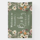 Boho Wildflower rustiek Salie Groen Baby shower Spandoek (Verticaal)