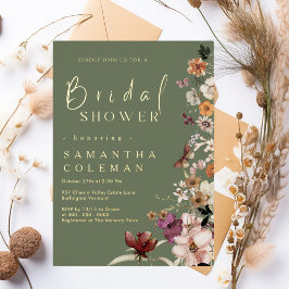 Boho Wildflower rustiek Salie Groen Vrijgezellenfe Folie Uitnodiging