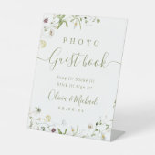 Boho Wildflower rustieke bruiloft Foto Gastenboek Reclamebord Met Voetstuk (Voorkant)