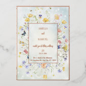 Boho Wildflower Rustieke Groene Bruiloft Folie Uitnodiging (Voorkant)