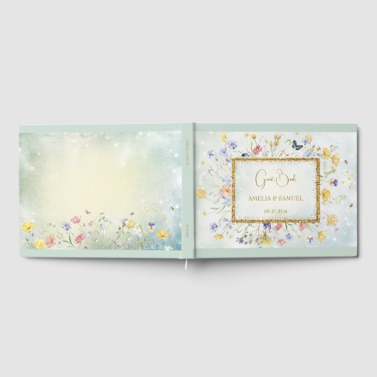 Boho Wildflower Rustieke Groene Bruiloft Gastenboek (Volledig)