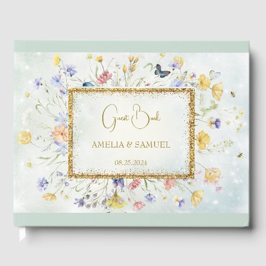 Boho Wildflower Rustieke Groene Bruiloft Gastenboek (Voorkant)