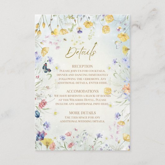 Boho Wildflower Rustieke Groene Bruiloft Informatiekaartje (Voorkant)