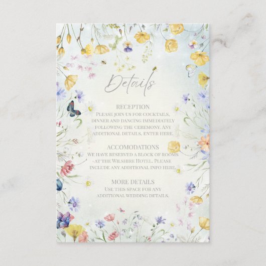 Boho Wildflower Rustieke Groene Bruiloft Informatiekaartje (Voorkant)