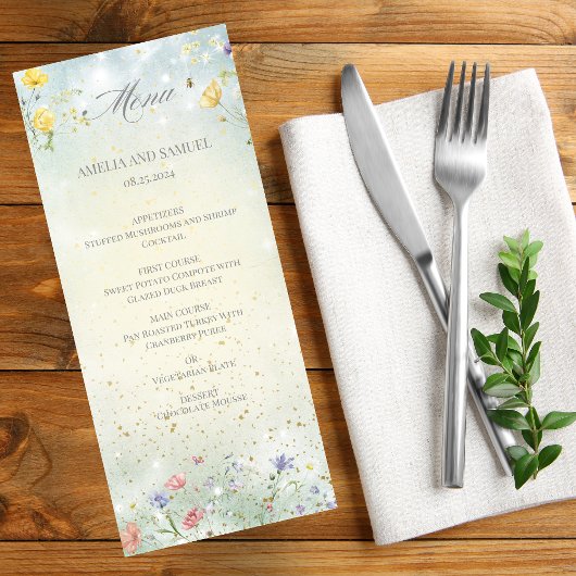 Boho Wildflower Rustieke Groene Bruiloft Menu
