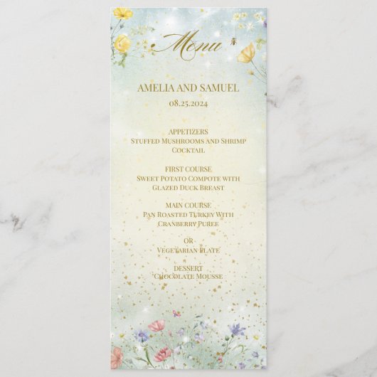 Boho Wildflower Rustieke Groene Bruiloft Menu (Voorkant)