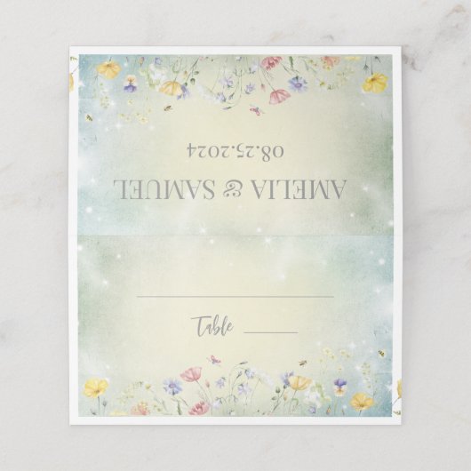 Boho Wildflower Rustieke Groene Bruiloft Plaatskaartje (Buitenkant ongevouwen)