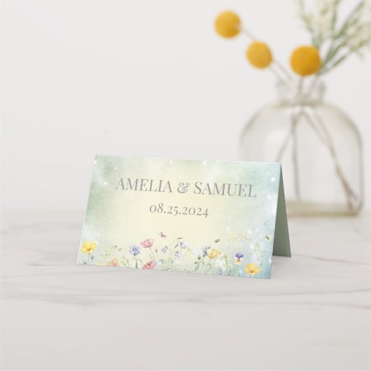 Boho Wildflower Rustieke Groene Bruiloft Plaatskaartje (Achterkant)