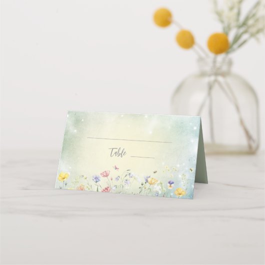 Boho Wildflower Rustieke Groene Bruiloft Plaatskaartje (Voorkant)