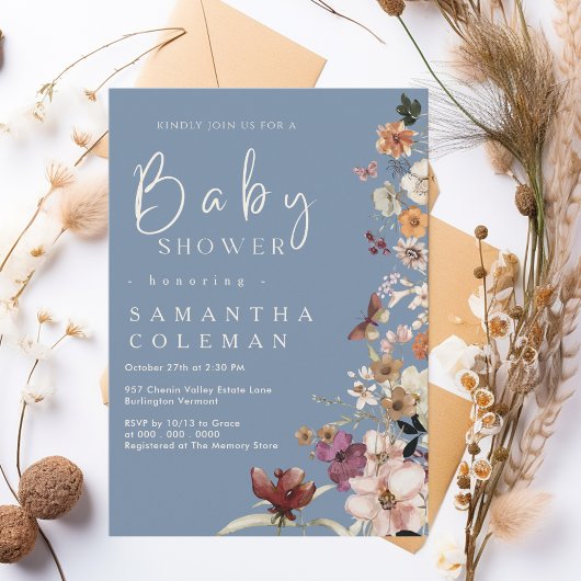 Boho Wildflower rustieke Periwinkle Baby shower Kaart