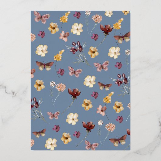 Boho Wildflower rustieke Periwinkle Vrijgezellenfe Folie Uitnodiging (Achterkant)