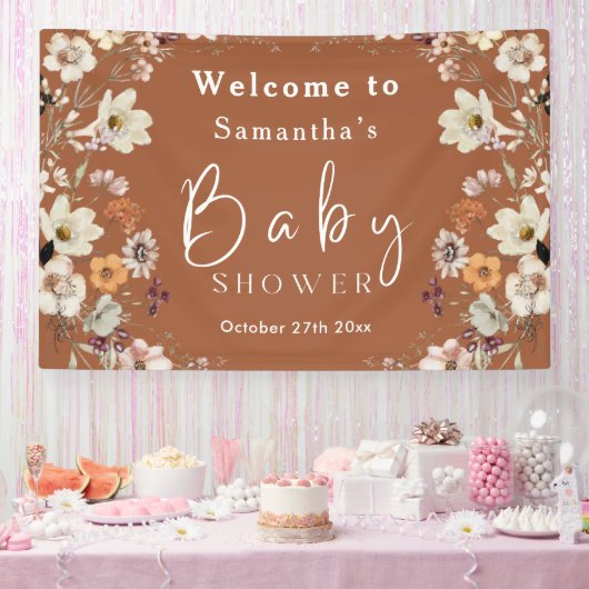 Boho Wildflower rustieke terracotta Baby shower Spandoek (Feest)