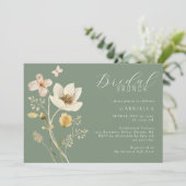 Boho Wildflower Sage Green Cream Bridal Brunch Kaart (Staand voorkant)