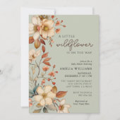 Boho Wildflower Sage Green Floral Baby shower Kaart (Voorkant)