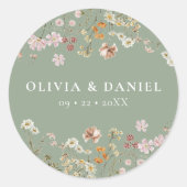 Boho Wildflower Sage Green Garden Wedding Ronde Sticker (Voorkant)