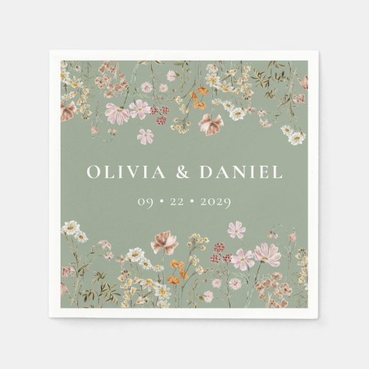 Boho Wildflower Sage Green Garden Wedding Servet (Voorkant)