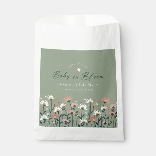 Boho Wildflower Sage Groene Baby in Bloemdouche Bedankzakje (Voorkant)