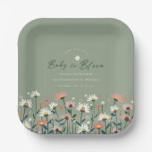 Boho Wildflower Sage Groene Baby in Bloemdouche Papieren Bordje (Voorkant)