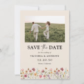 Boho Wildflower Save The Date met Foto Platte Kaar (Voorkant)