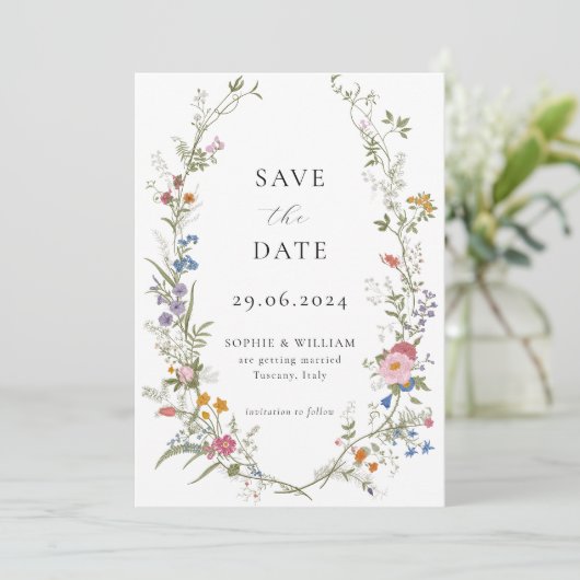 Boho Wildflower Save the Date Uitnodiging voor bru (Staand voorkant)