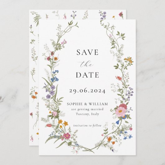 Boho Wildflower Save the Date Uitnodiging voor bru (Voorkant / Achterkant)