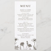 Boho Wildflower Schetste Hand getrokken bruiloft Menu (Voorkant)