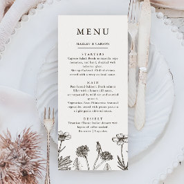 Boho Wildflower Schetste Hand getrokken bruiloft Menu