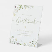 Boho Wildflower script rustiek bruiloft gastenboek Reclamebord Met Voetstuk (Voorkant)