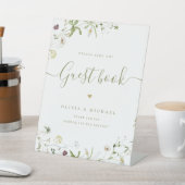 Boho Wildflower script rustiek bruiloft gastenboek Reclamebord Met Voetstuk (Insitu)