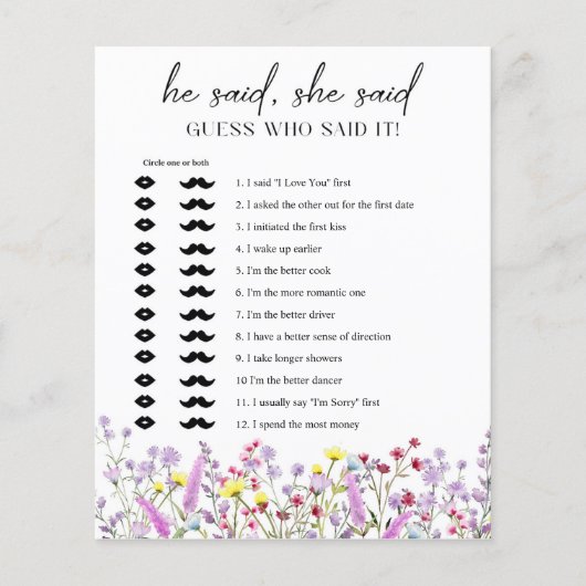 Boho Wildflower Shower Hij zei dat ze spel zei (Voorkant)